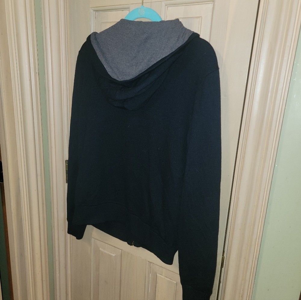 Mens Sz M Mills Supply Splendid Zip Up Thermal Navy Gray Hooded Sweater Jacket - Picture 3 of 7